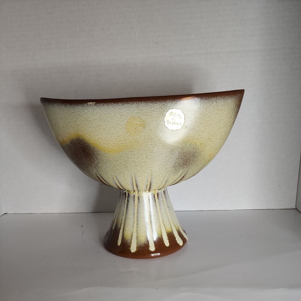 Vtg Frankoma Pottery Desert Gold 237 7" Pod Vase, Sticker Mid Century Modern